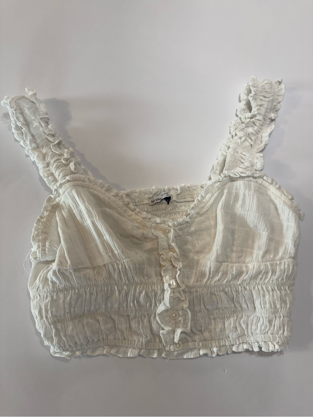 Bershka White Ruffled Smocked Crop Camisole